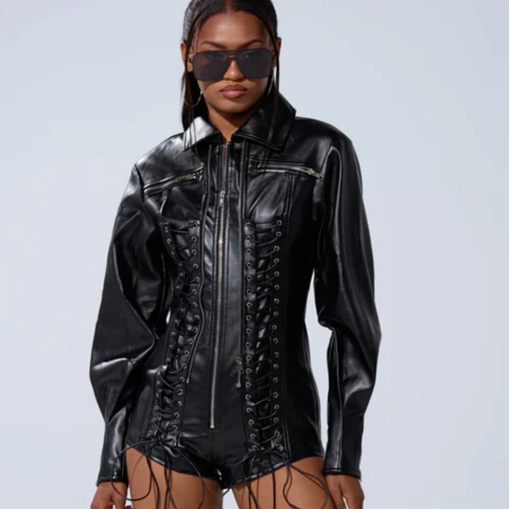 AKIRA AT THE MAIN STAGE PU ROMPER NWT